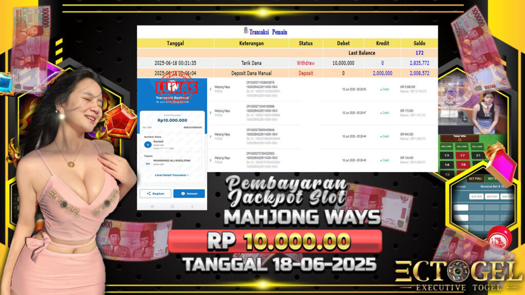 BUKTI JACKPOT SLOT MAHJONG WAYS TERPERCAYA DI INDONESIA TGL 18-06-2025