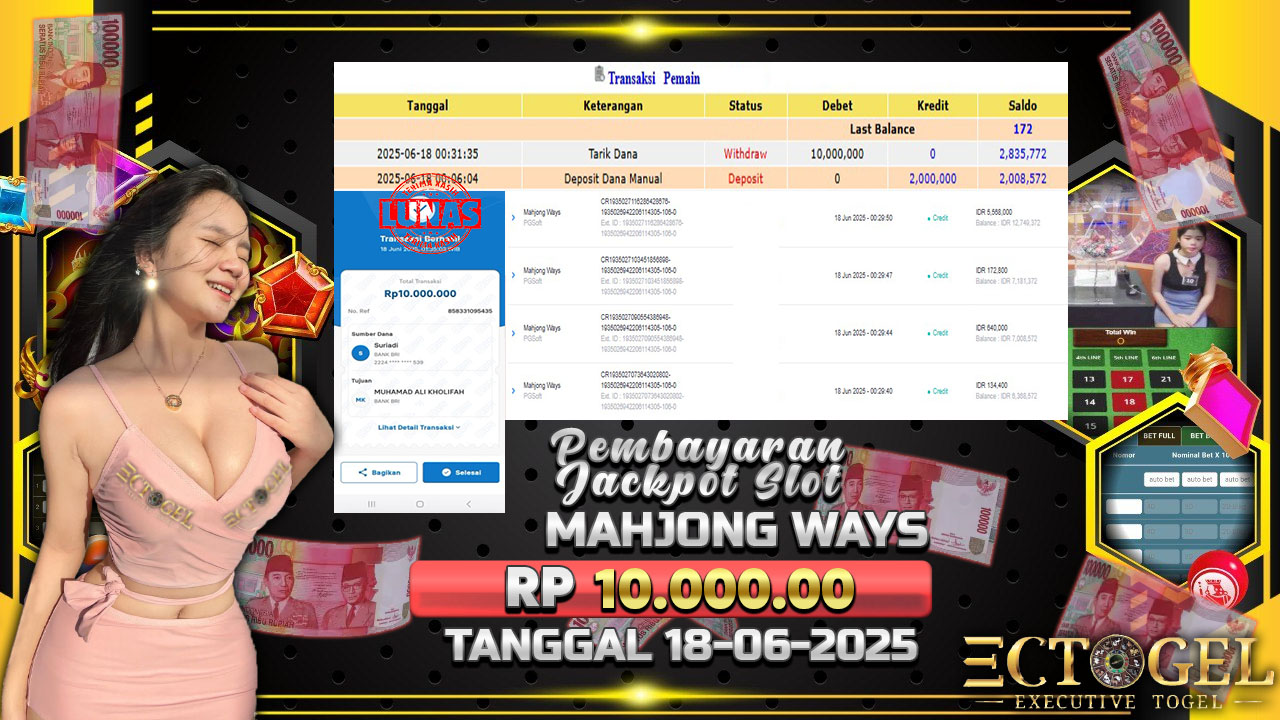 BUKTI JACKPOT SLOT MAHJONG WAYS TERPERCAYA DI INDONESIA TGL 18-06-2025