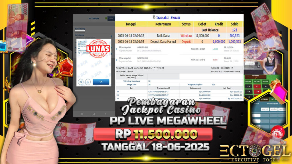 BUKTI JACKPOT CASINO PP LIVE MEGAWHEEL TERPERCAYA DI INDONESIA TGL 18-06-2025