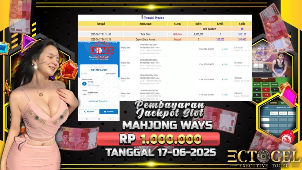 BUKTI JACKPOT SLOT MAHJONG WAYS TERPERCAYA DI INDONESIA TGL 17-06-2025