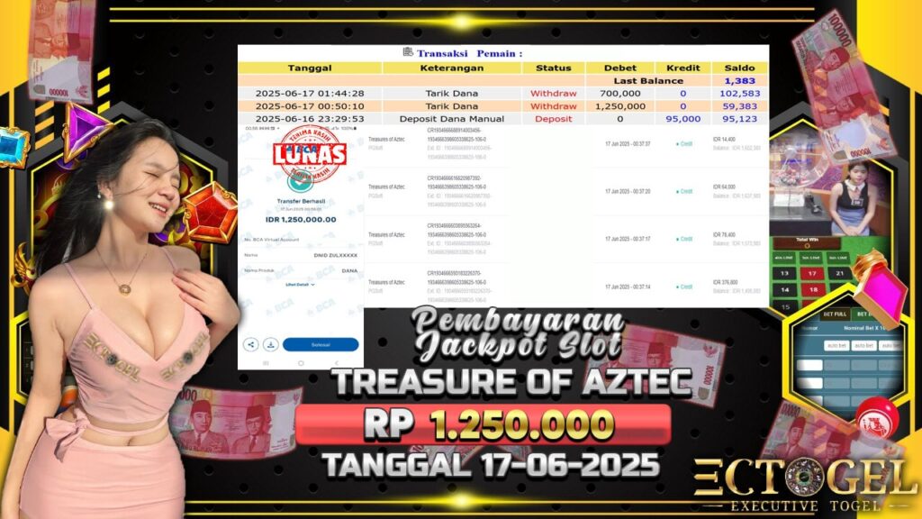 BUKTI JACKPOT SLOT TREASURE OF AZTEC TERPERCAYA DI INDONESIA TGL 17-06-2025