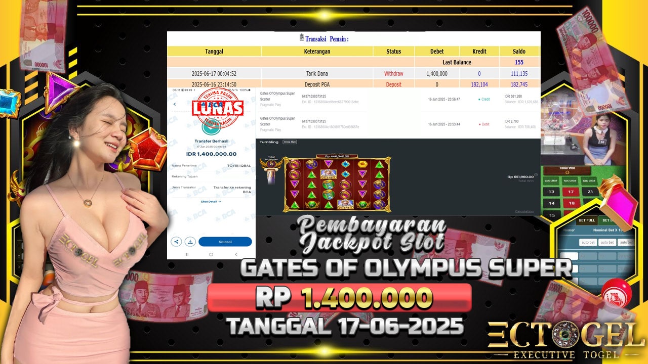 BUKTI JACKPOT SLOT GATES OF OLYMPUS SUPER SCATER TERPERCAYA DI INDONESIA TGL 17-06-2025