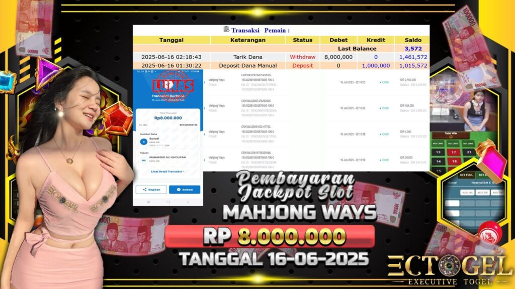 BUKTI JACKPOT SLOT MAHJONG WAYS TERPERCAYA DI INDONESIA TGL 16-06-2025
